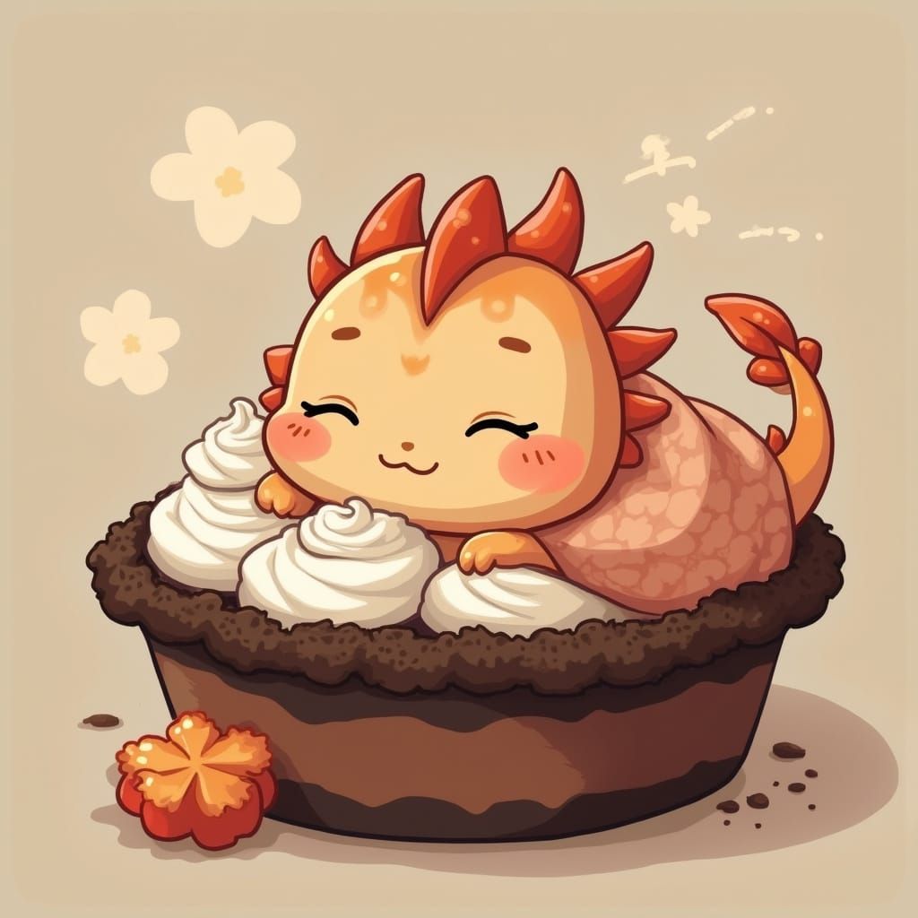 Kawaii Baby Dragon Dreams in Chocolate Pie