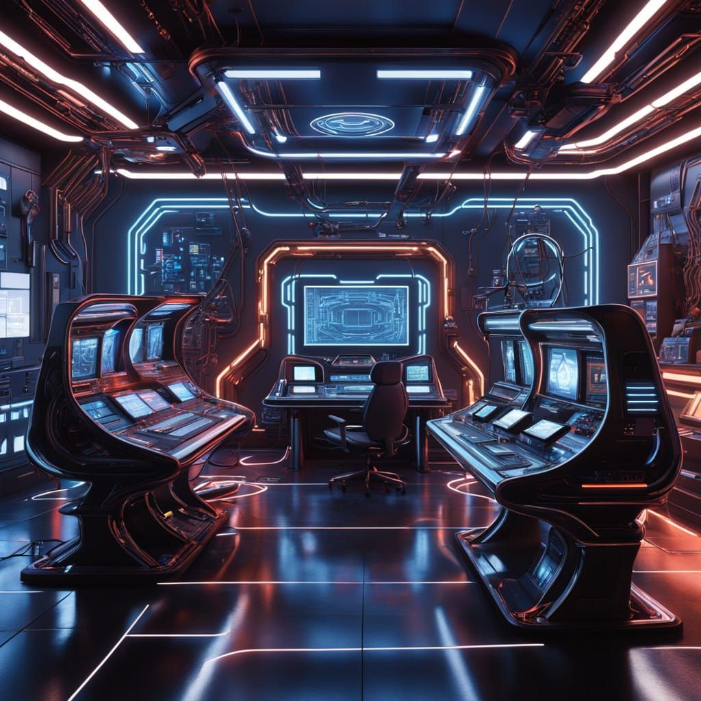 Futuristic Control Room in Cyberpunk Style