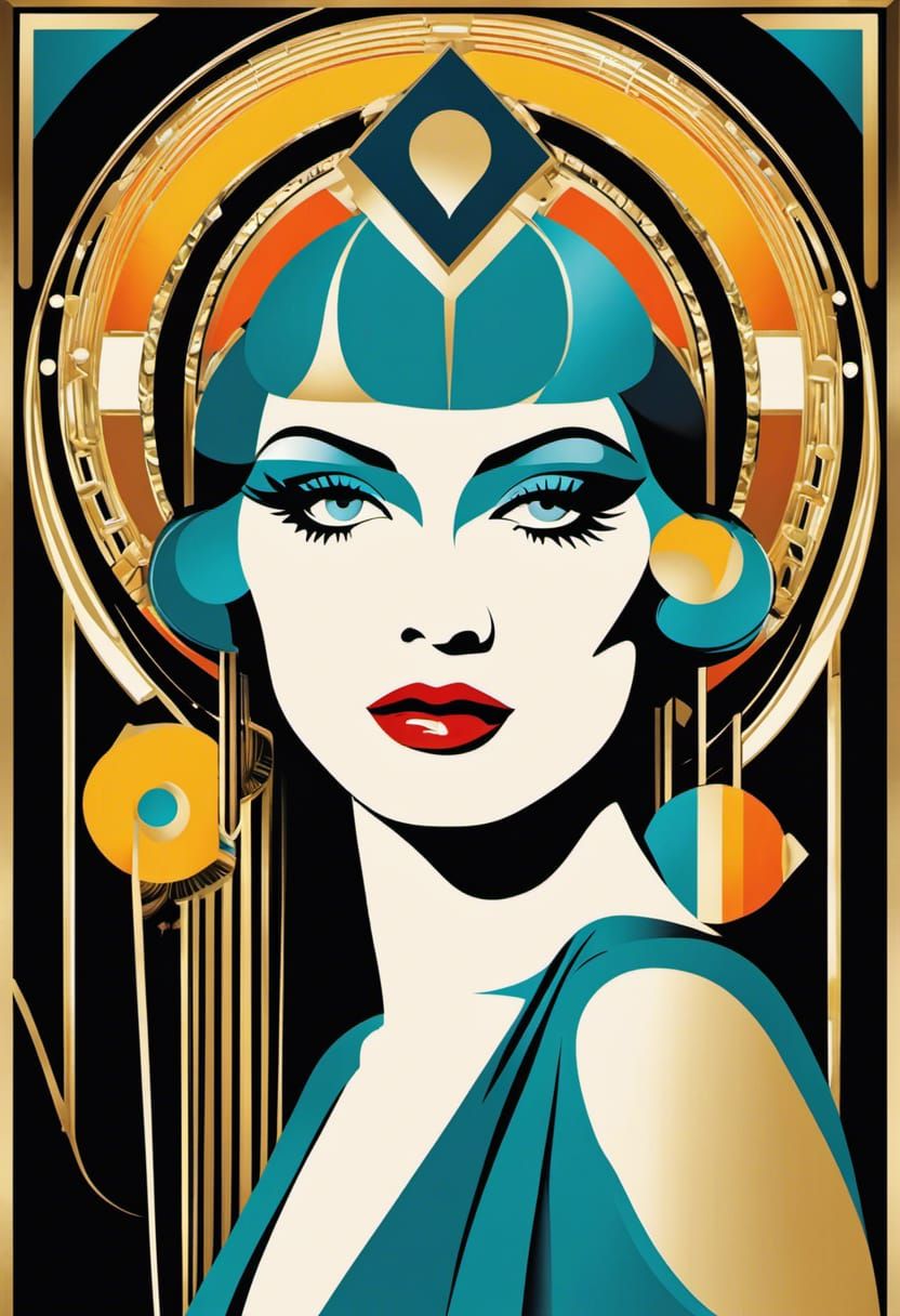 Art Deco Flapper Portrait in Black and White