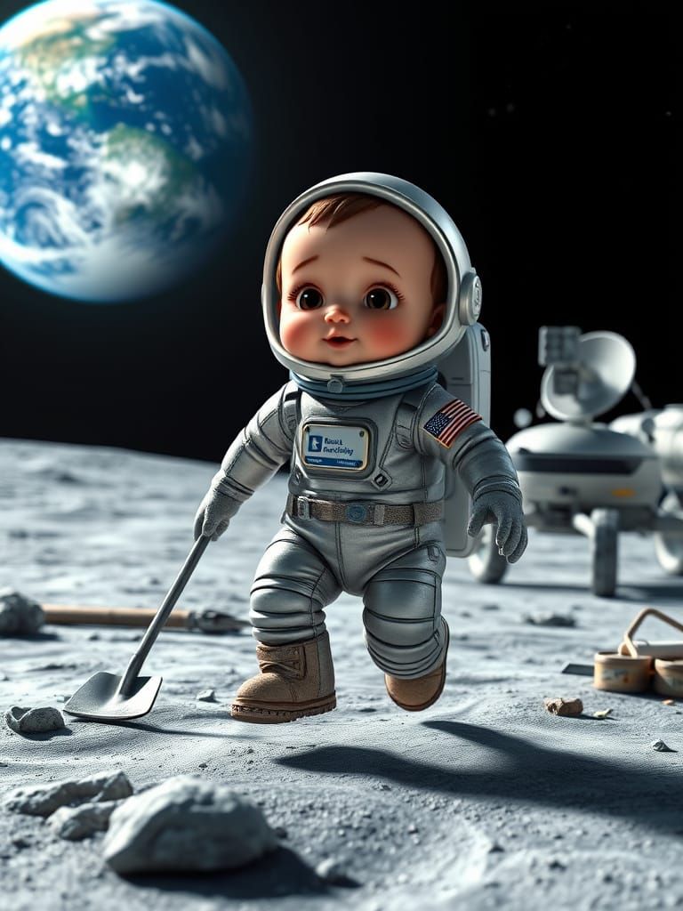 Baby Astronaut Explores Lunar Surface in Realistic Space Sui...