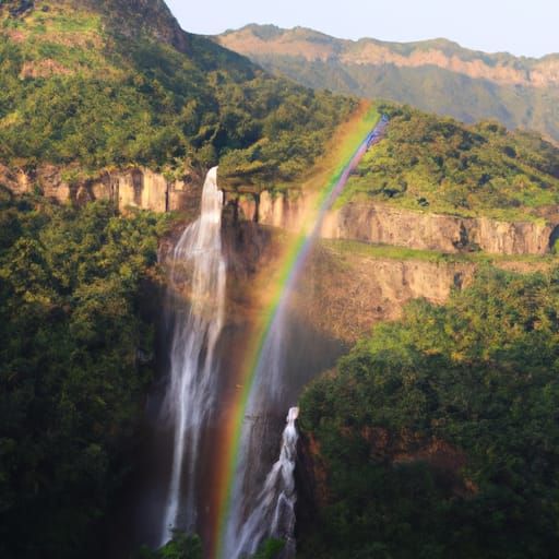 Majestic Waterfall with Double Rainbow: Professional Photogr...