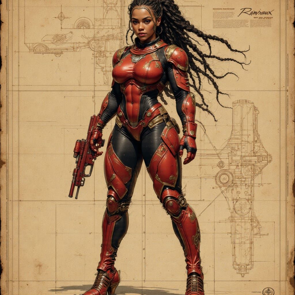 Retro-Futuristic Black Woman in Spacesuit with Ray Gun