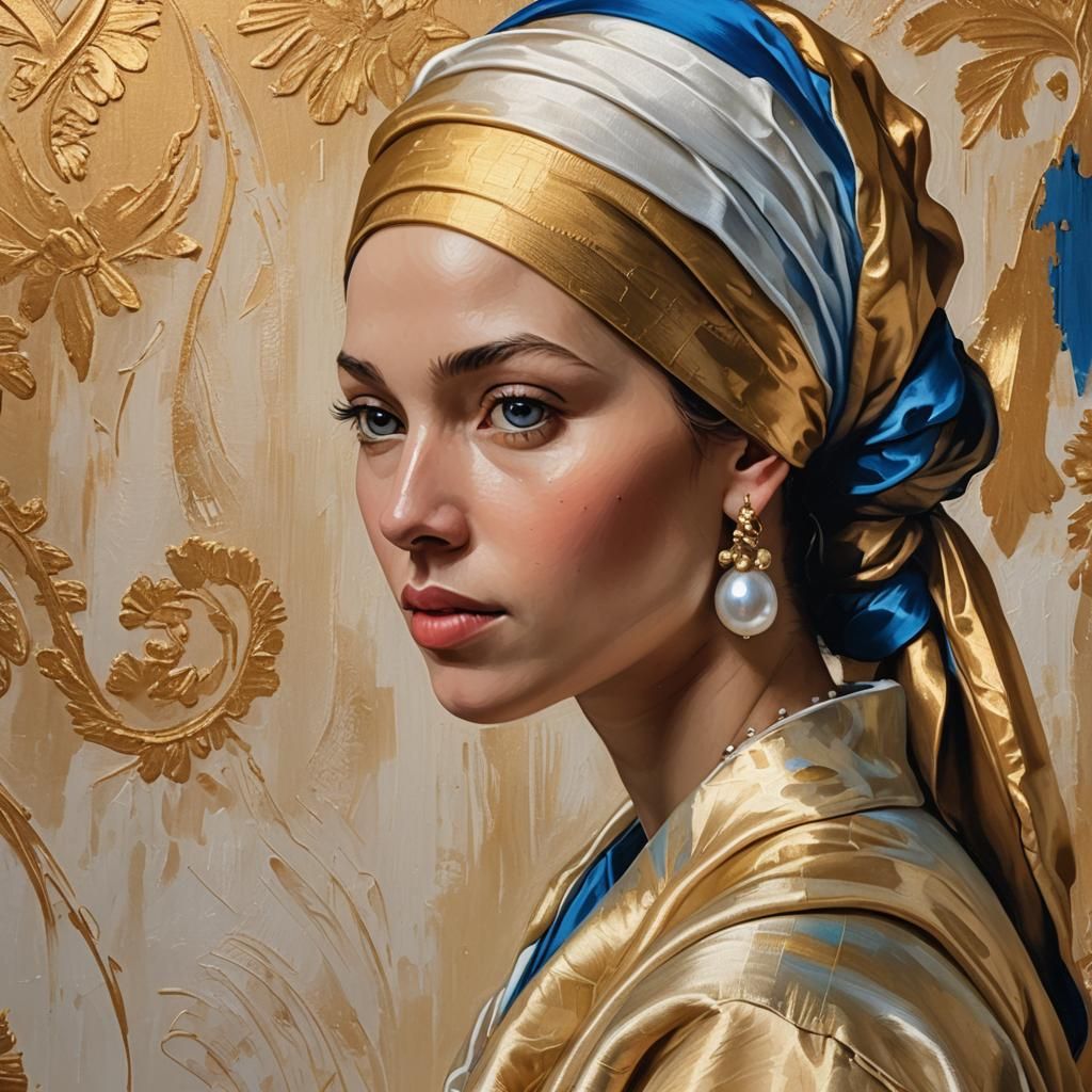 Girl with Pearl Earring in Baroque Oil Painting Style