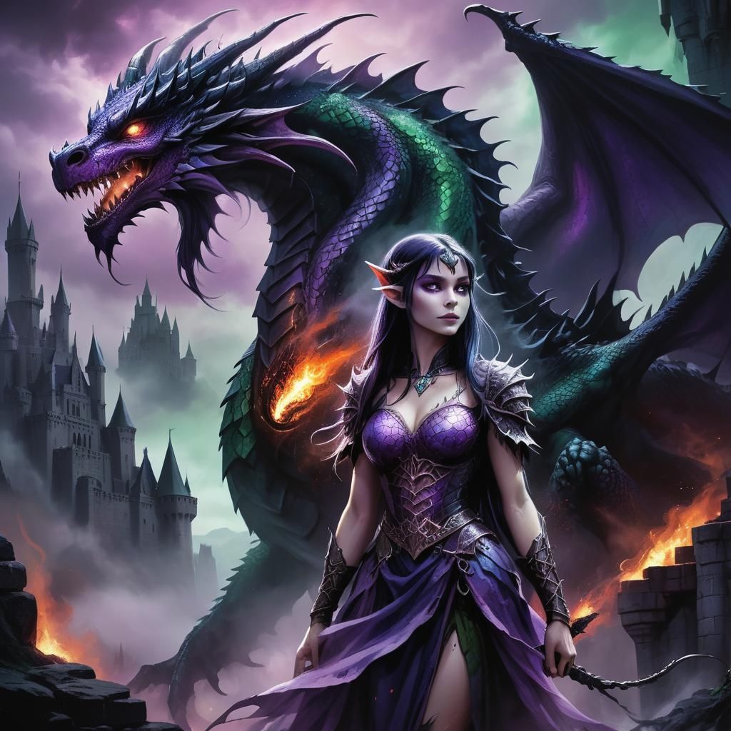 Evil Mist Dragon Stares at Elf Maiden