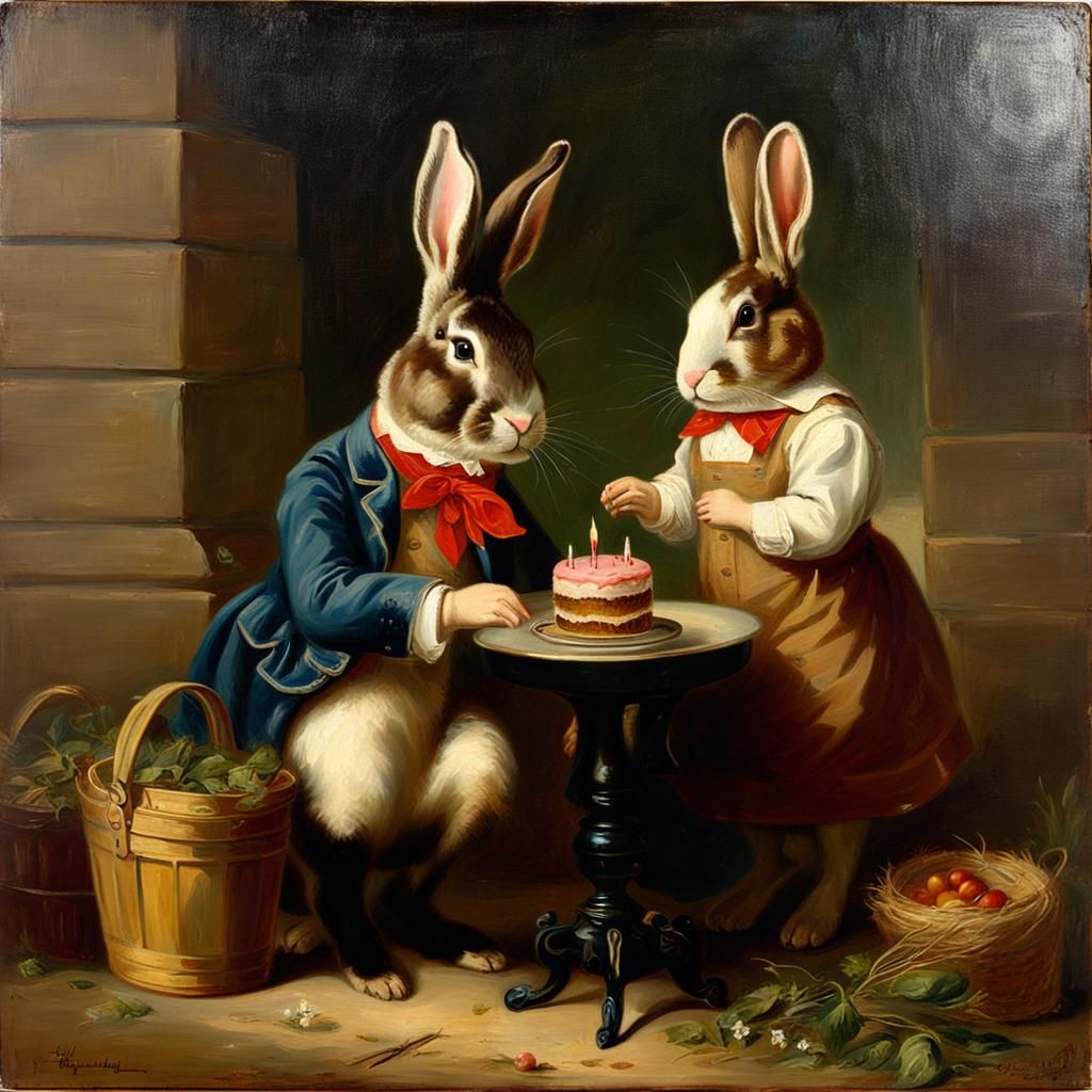 Hoppy Birthday in 19th Century Oil Painting