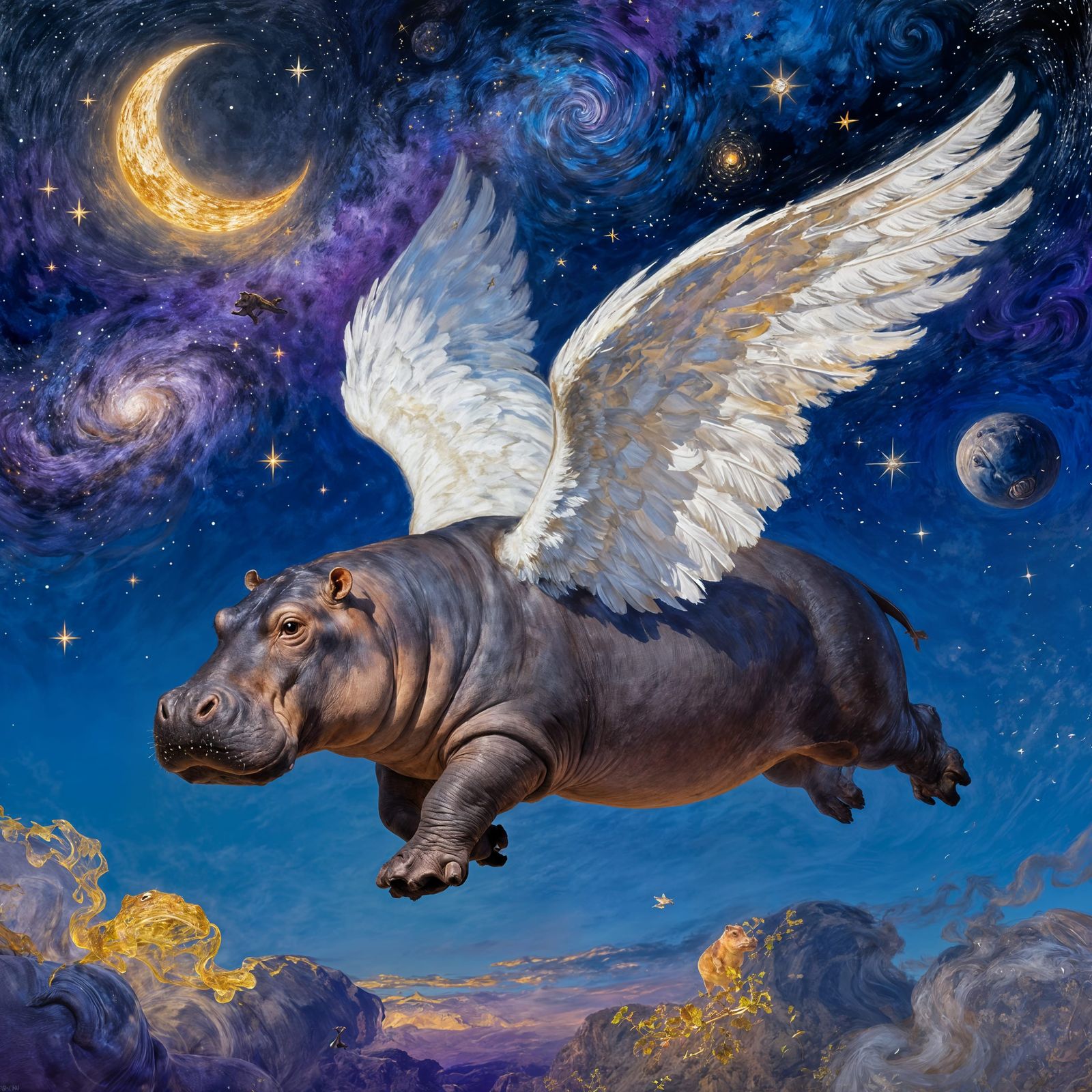 Majestic Hippo Soars Through the Sky with Grand Wings