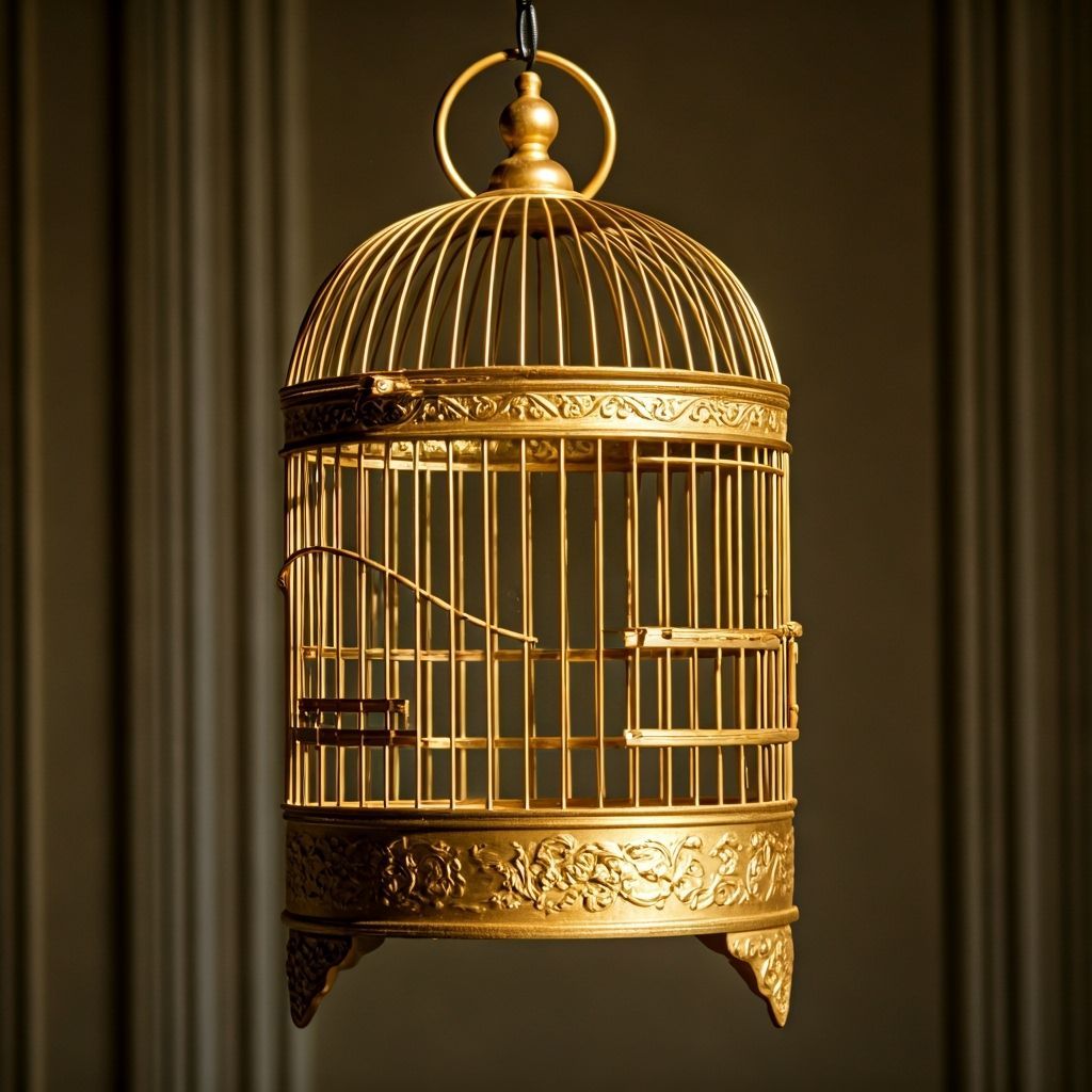Ornate Golden Birdcage In Sunlit Room