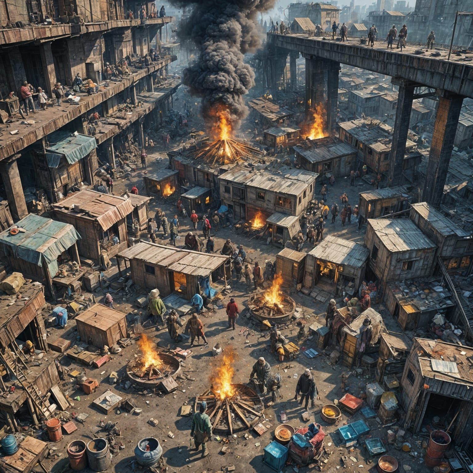 Slum Under Flyover: Contemporary Art in Neuroink Style