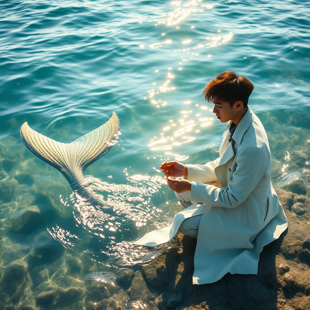 Luminous Mermaid Glistens in Sunlit Sea