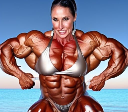 Muscular Bodybuilder Mom Flexing Ripped Arms