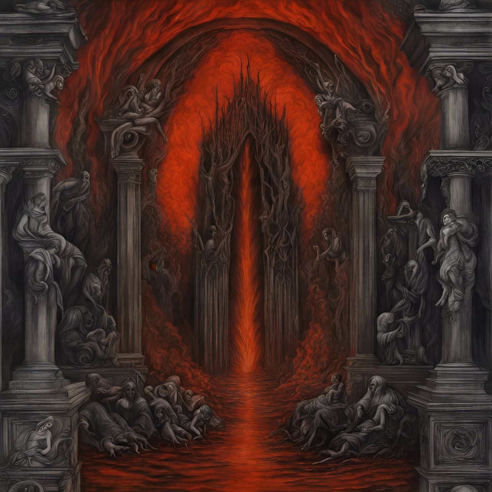 Hyperdetailed Charcoal Drawing of Purgatory