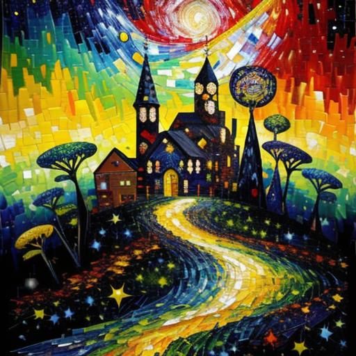 Starry Night: Expressionist Mosaic Patchwork in Oil