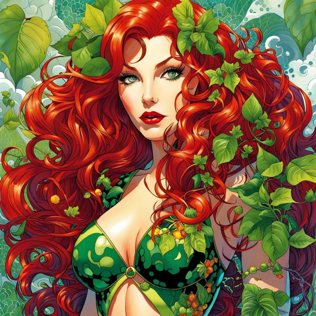 Poison Ivy in Anime Manga Style on Beach