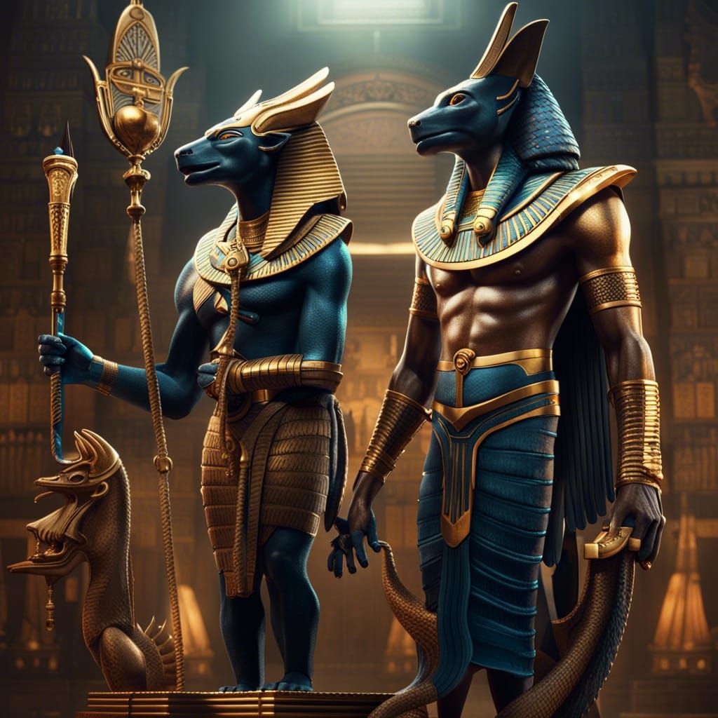 Sobek and Anubis Judging Souls with Scales