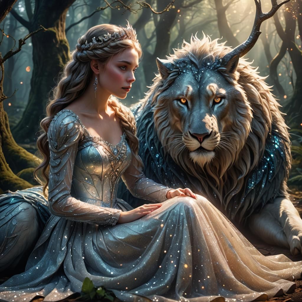 Glitter Princess with Magical Beast in Mystical Forest
