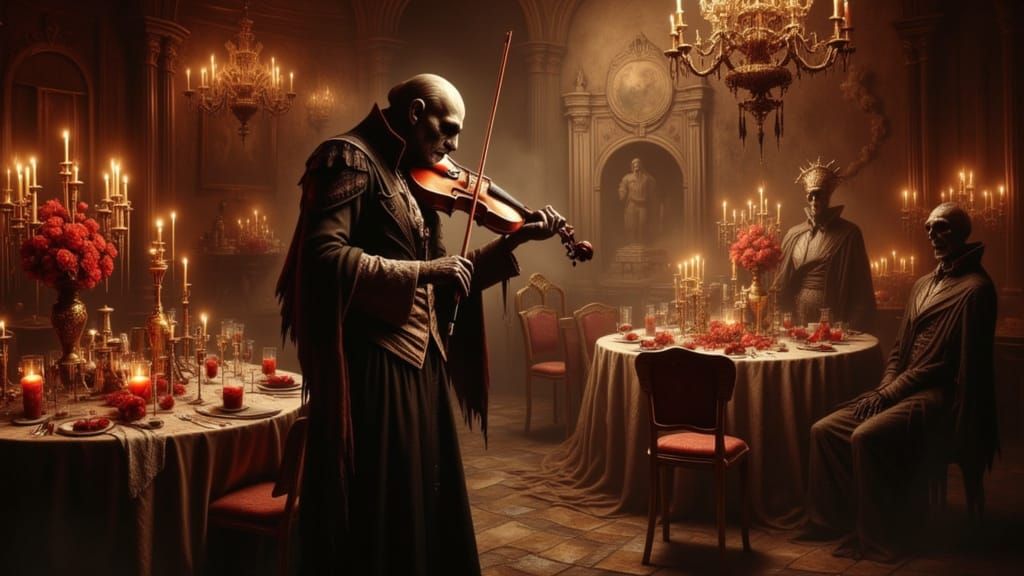 Paganini Plays at Vampire Wedding in Dark Fantasy Style