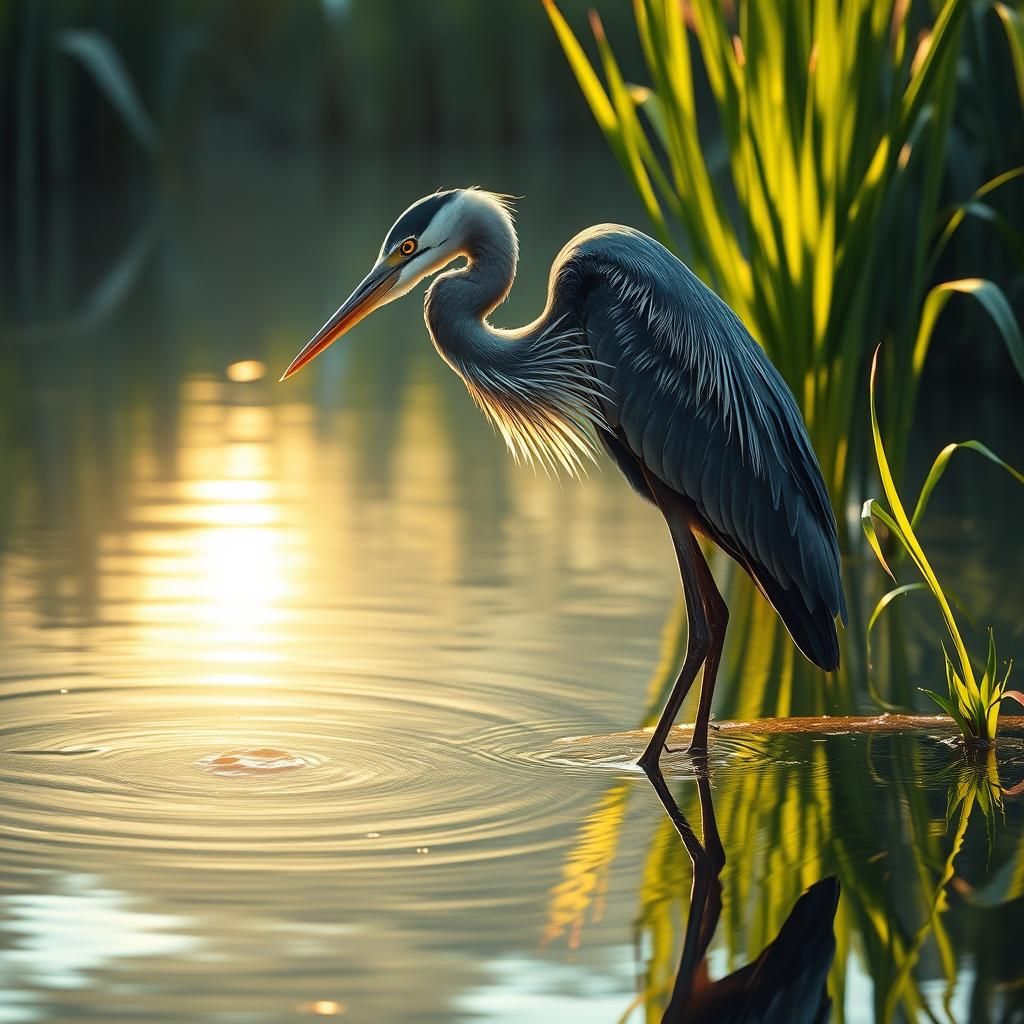 Heron Hunting at Dawn: A Digital Matte Painting