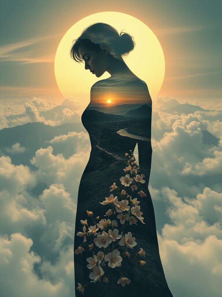 Ethereal Woman: A Surreal Landscape Silhouette