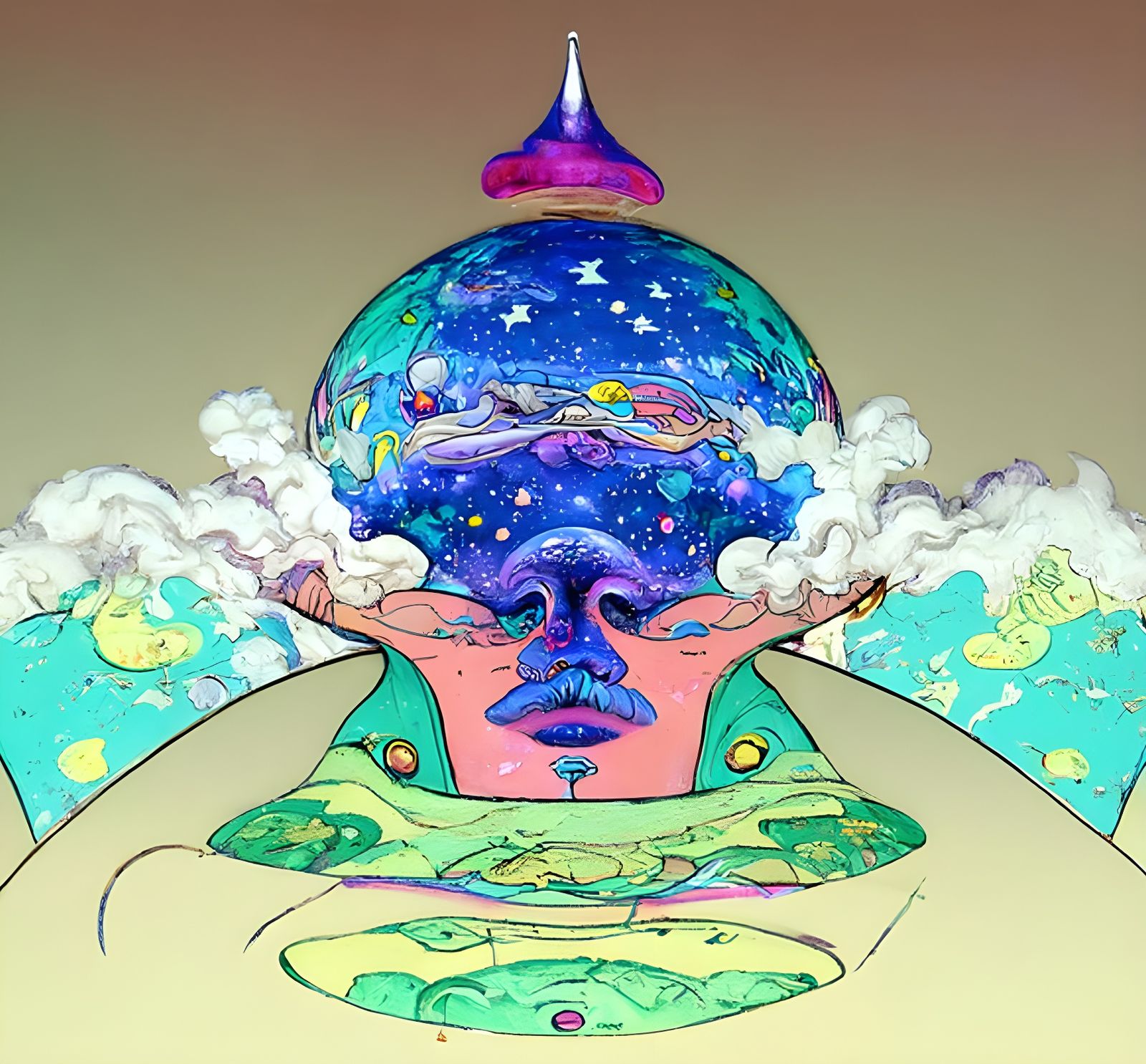 Cosmic Being with Earth Crown: Detailed Digital Art