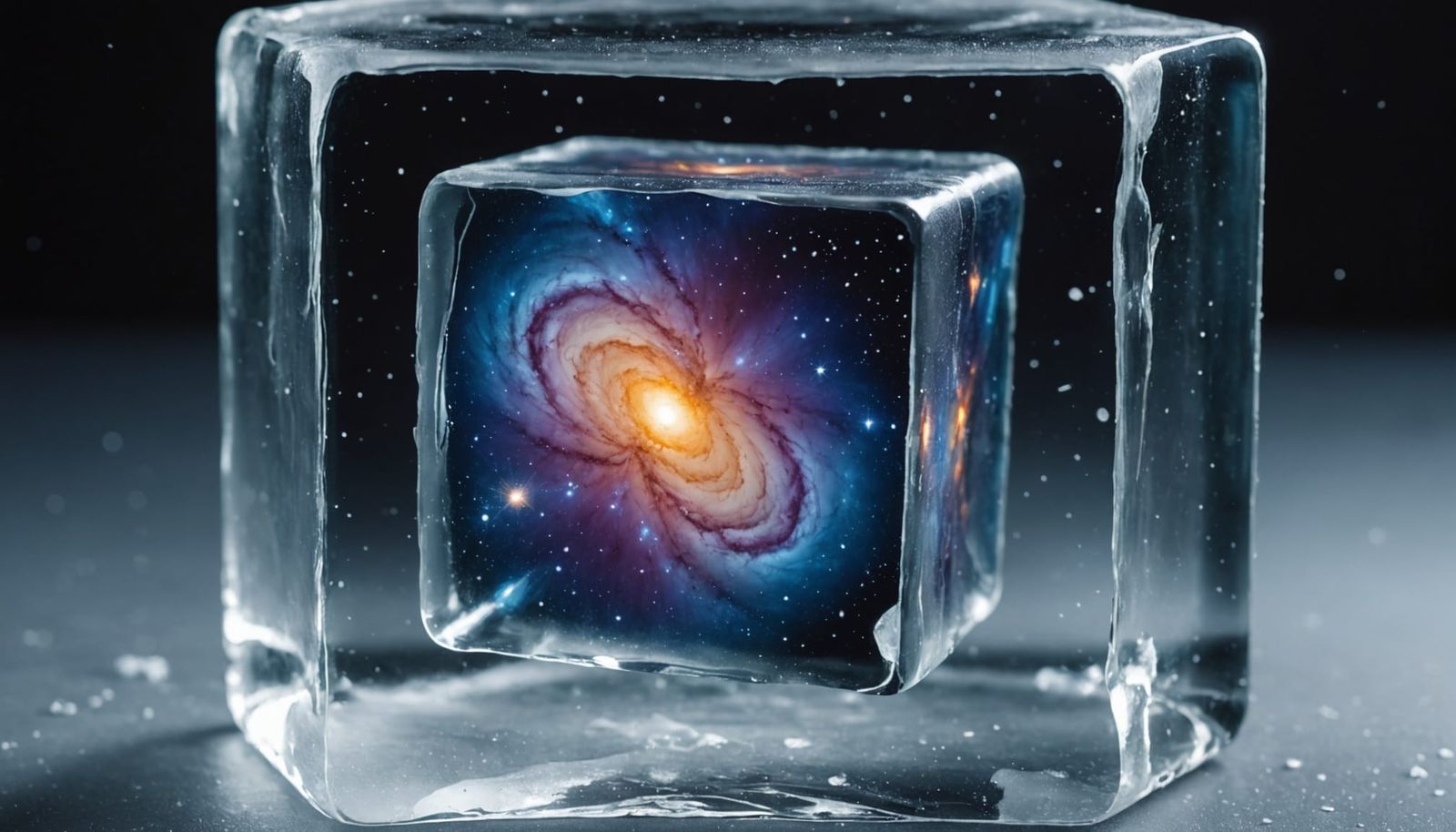 Galaxy Inside an Ice Cube in Futuristic Watercolor