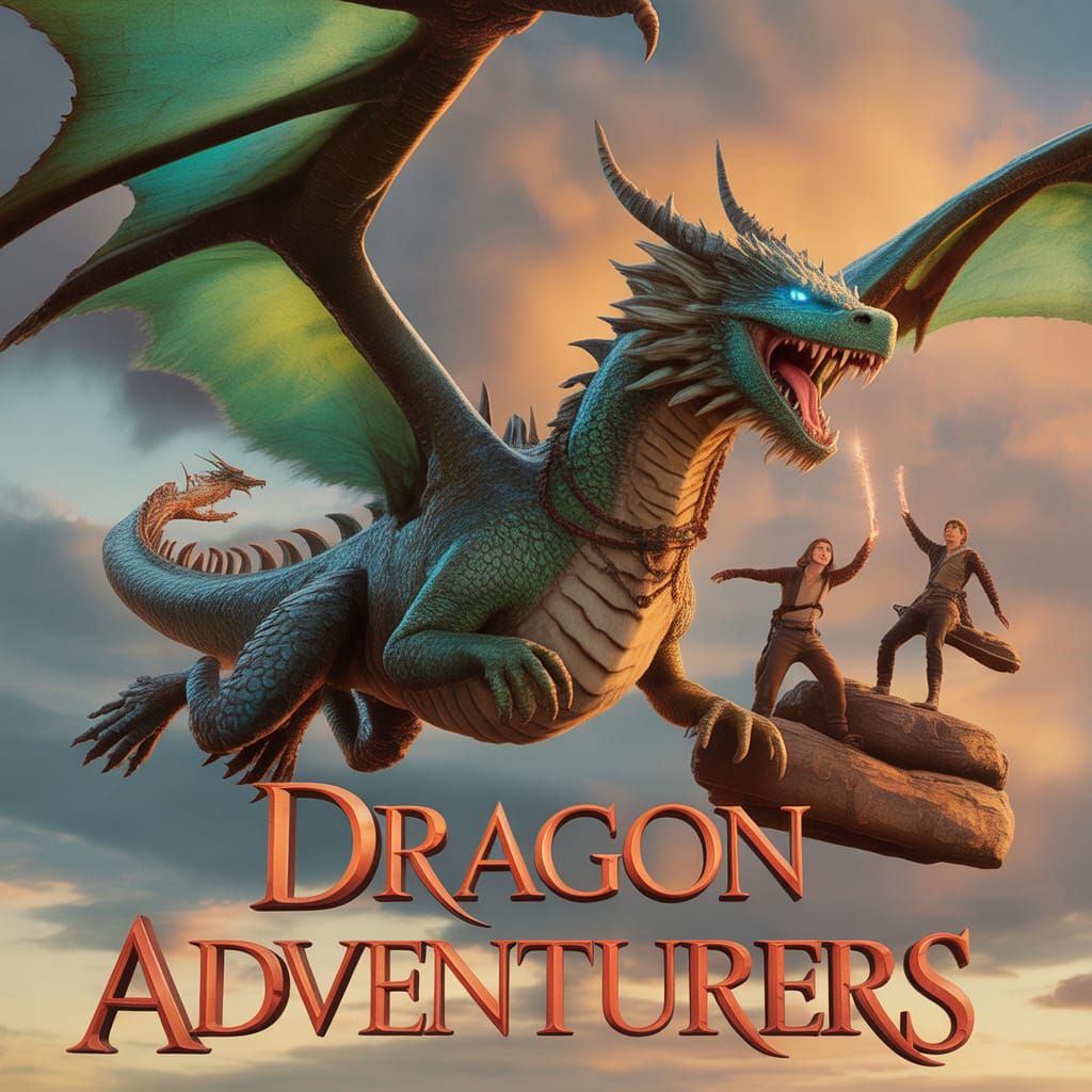 Movie poster for a 2020s Fantasy Epic. "Dragon Adventurers."