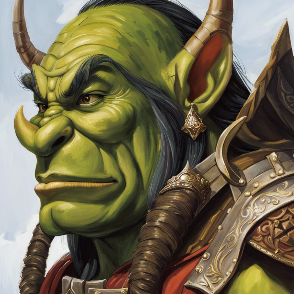 Orc Noblewoman Portrait in Ghibli Watercolor Style