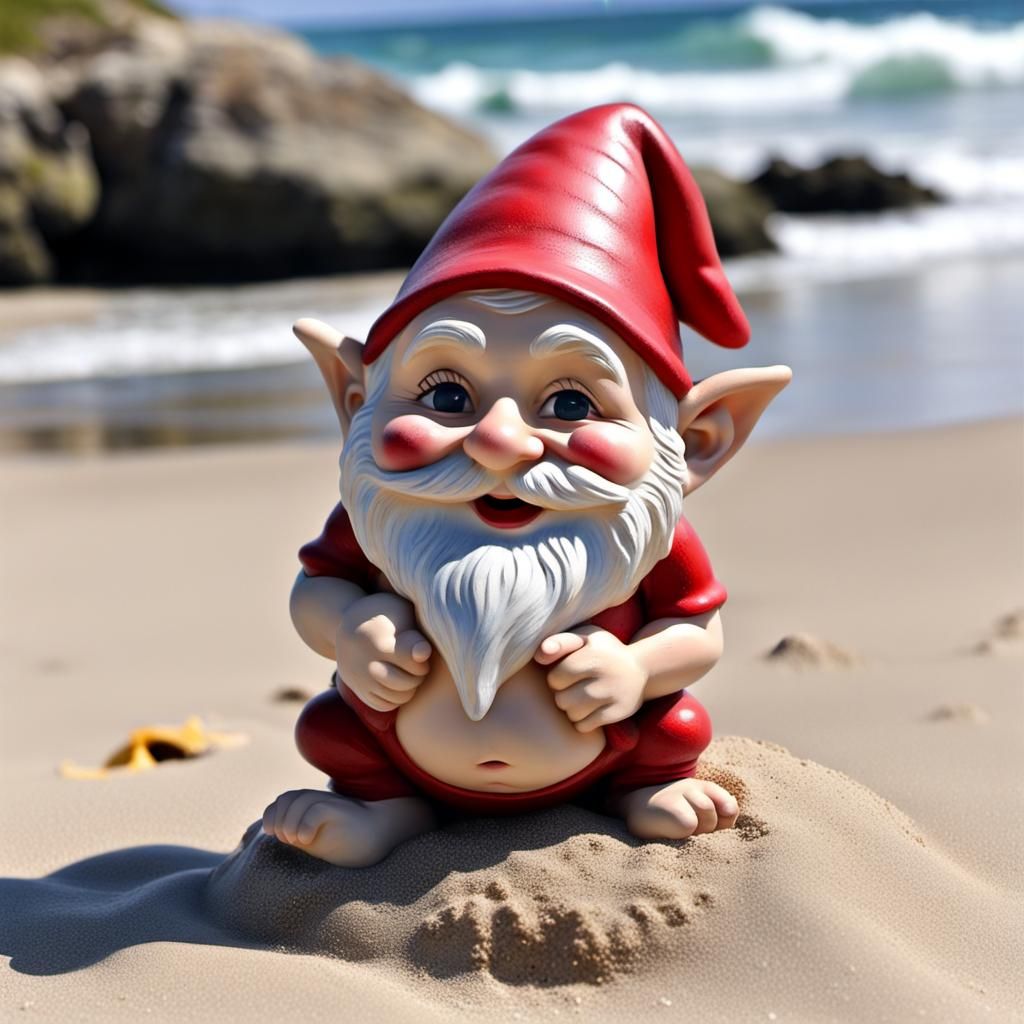 Cheeky Gnome Mooning on a Sunny Beach