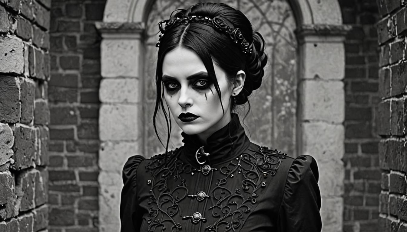 Goth Fashion Model in Black and White Portrait
