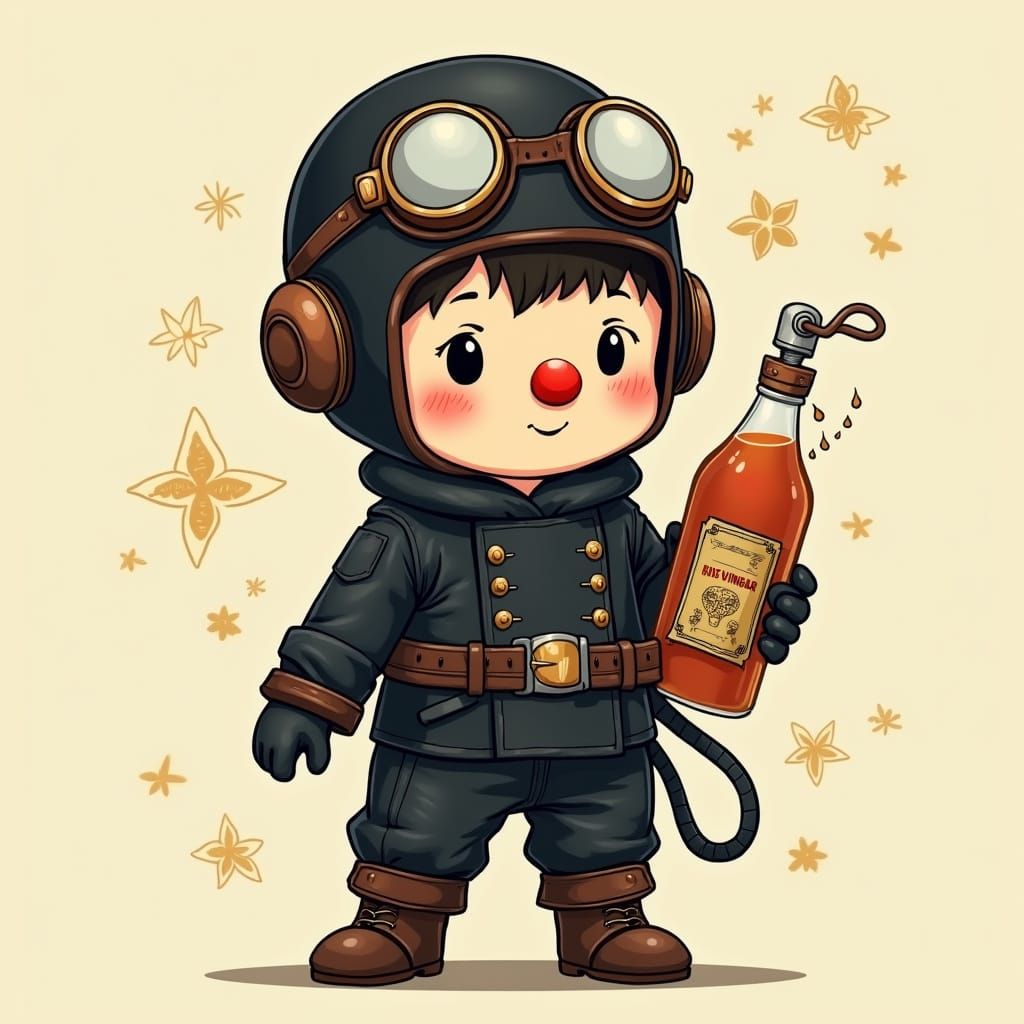 Kawaii Steampunk Aviator Boy with Vintage Details