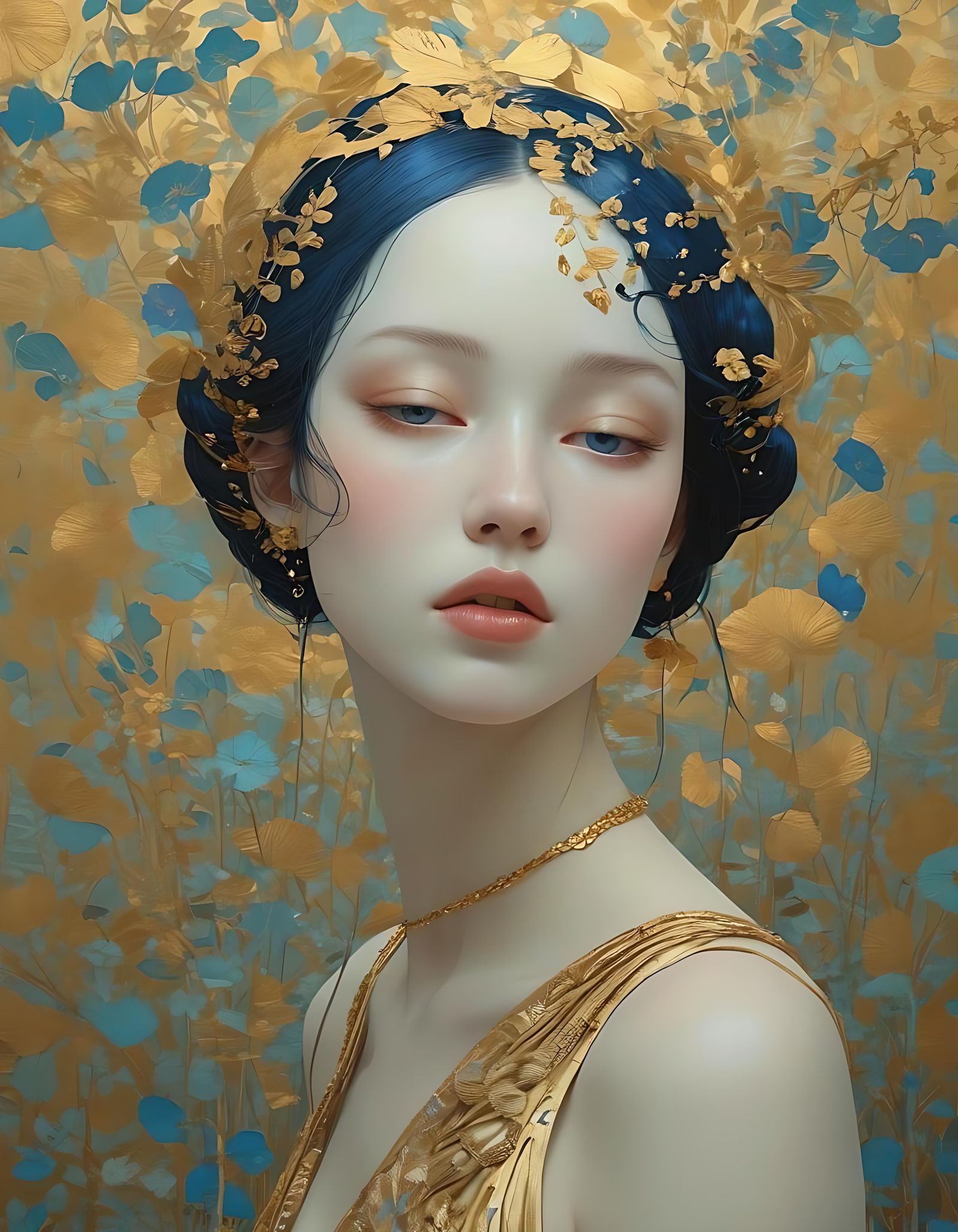 Minimalist Beauty in Gold and Blue Palette