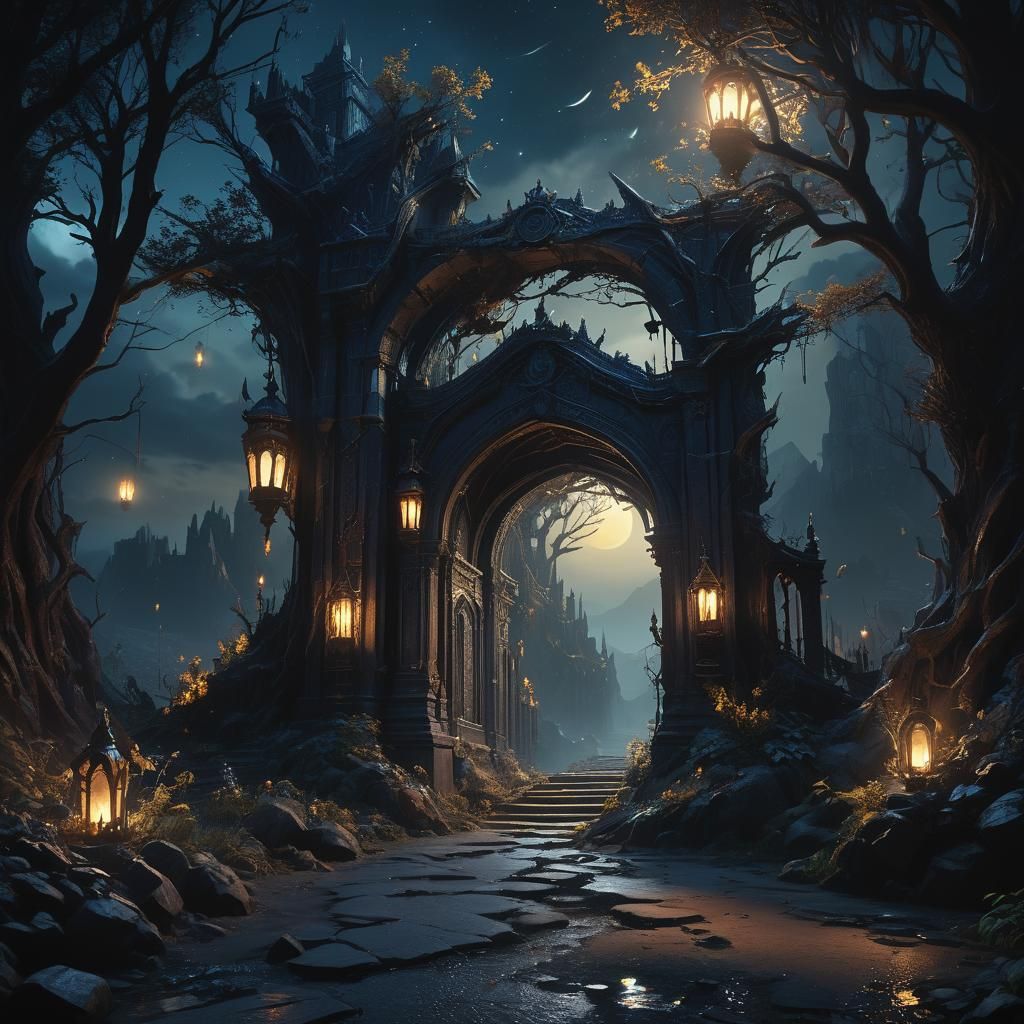 Fantastical Night: A Detailed Matte Painting in 8K