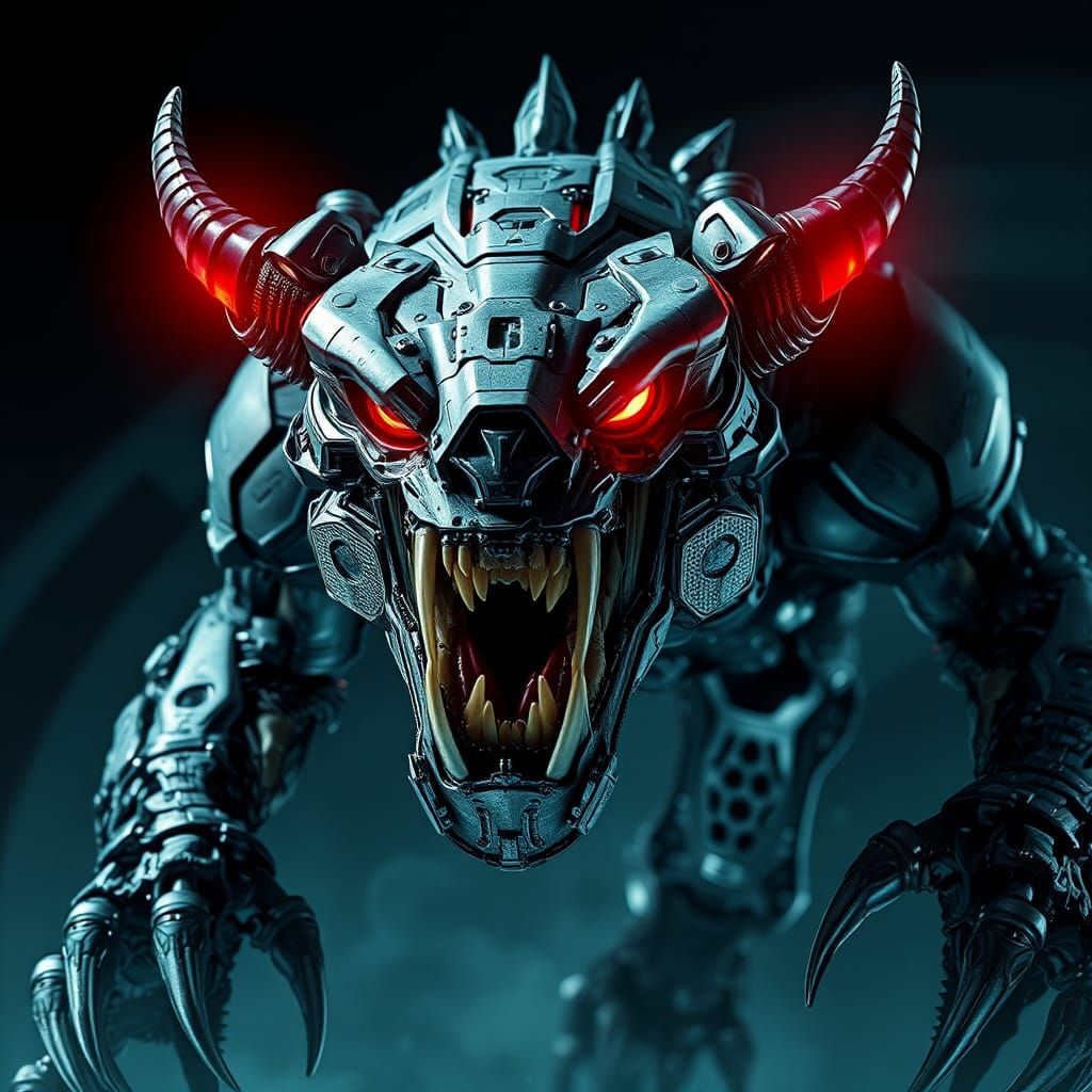 Menacing Cybernetic Beast Leaps in Frenzy