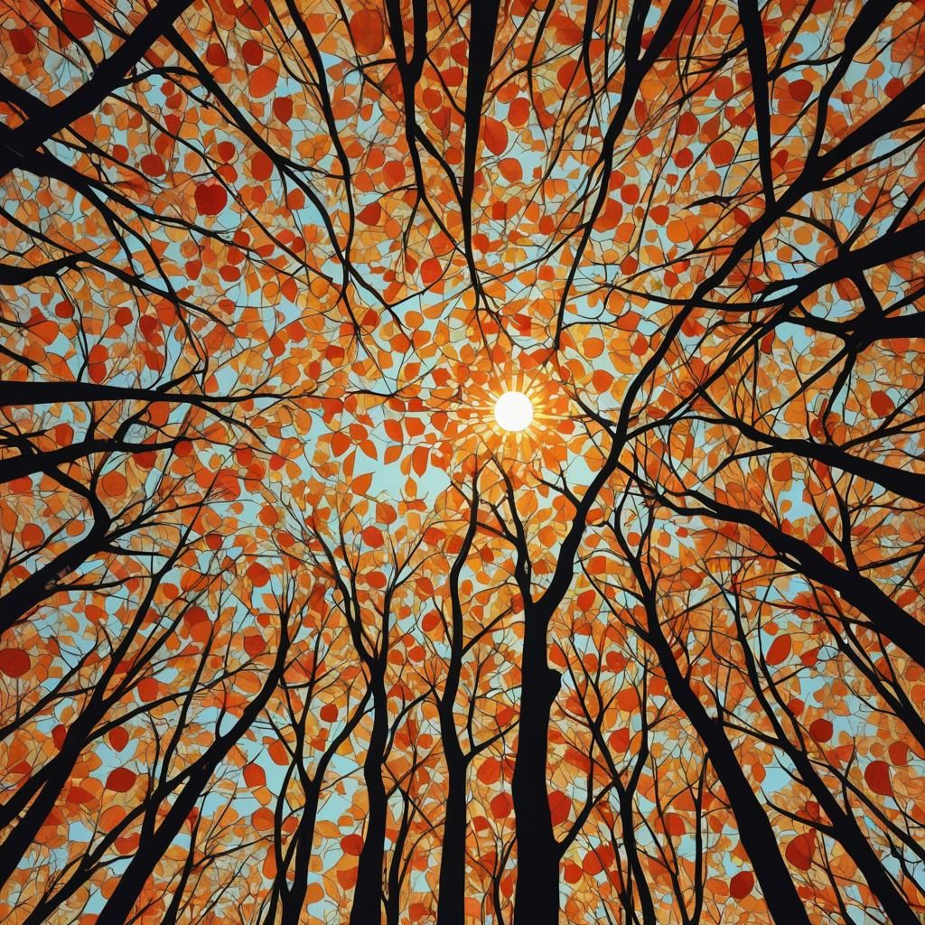 Autumnal Sunlight Through Trees: Pop Art Digital Illustratio...