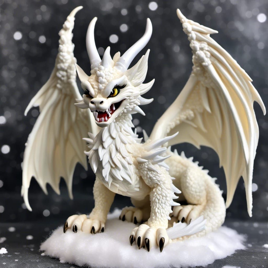 Fierce White Snow Dragon with Open Wings