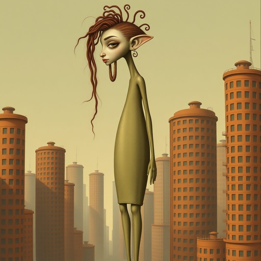 Abstract Woman Figure in Urban Setting