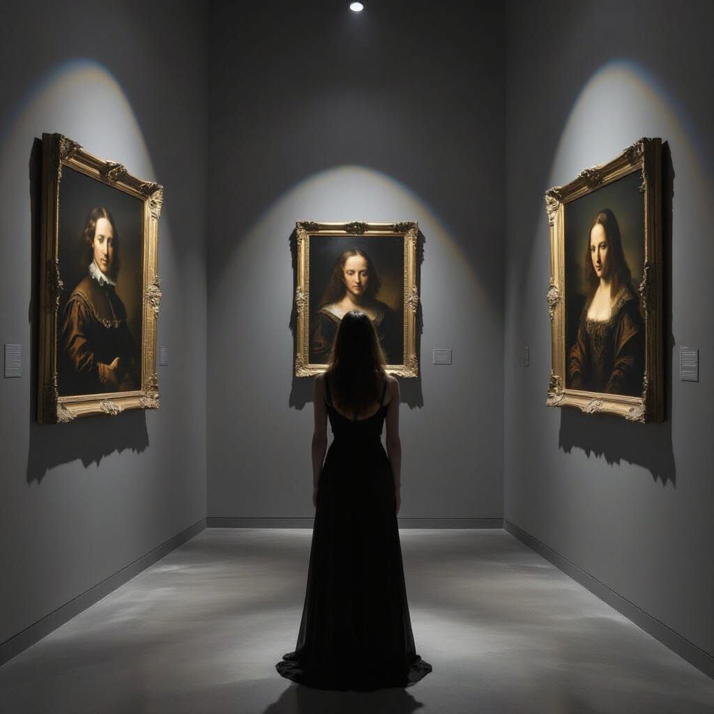 Eerie Art Gallery of Shadows with Rembrandt Lighting