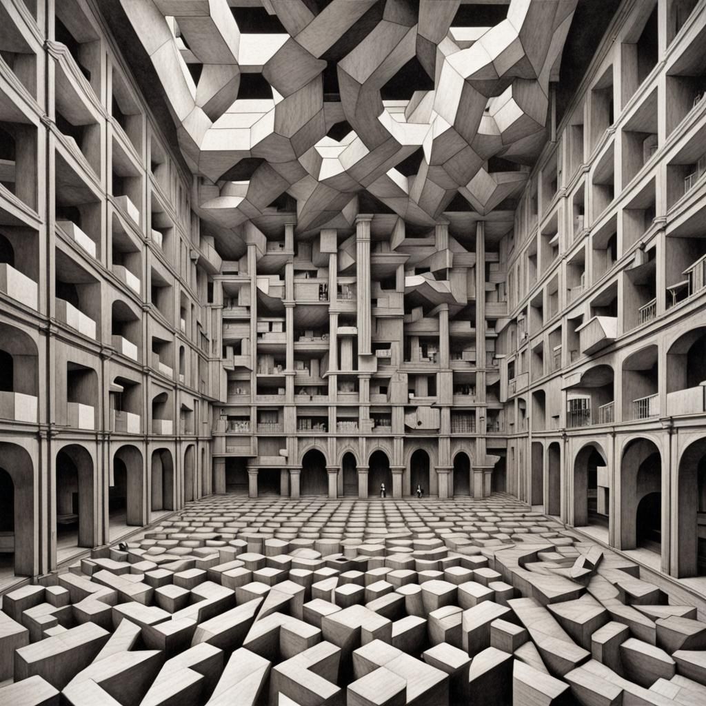 Geometric Puzzle Room in Escher Style