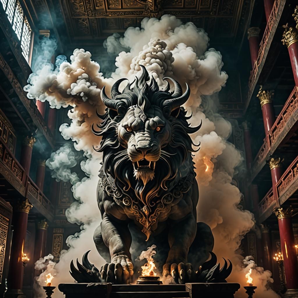 Mythical Smoke Animal in Ancient Temple