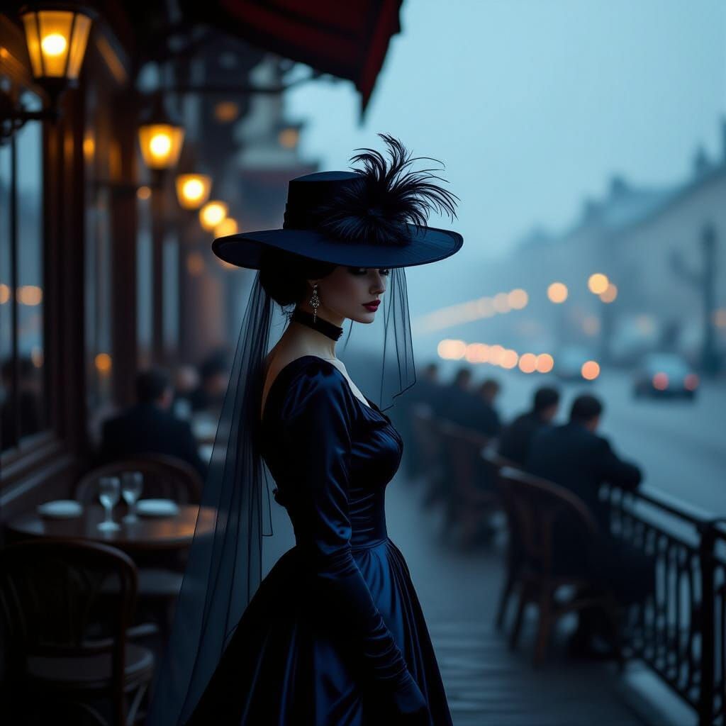 Mysterious Woman on Terrace in Russian Symbolism Style