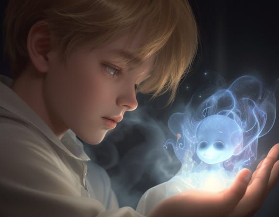 Friendly Ghost Appears to Boy in Dark Room