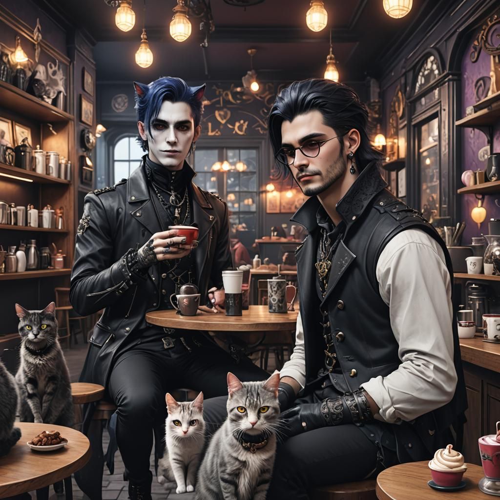 Goth Guys in Love at a Cat Cafe