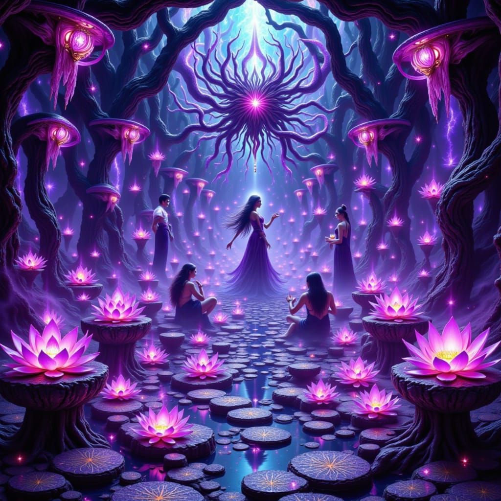 Mystical Abyssal Realm in Cyberpunk Aesthetic