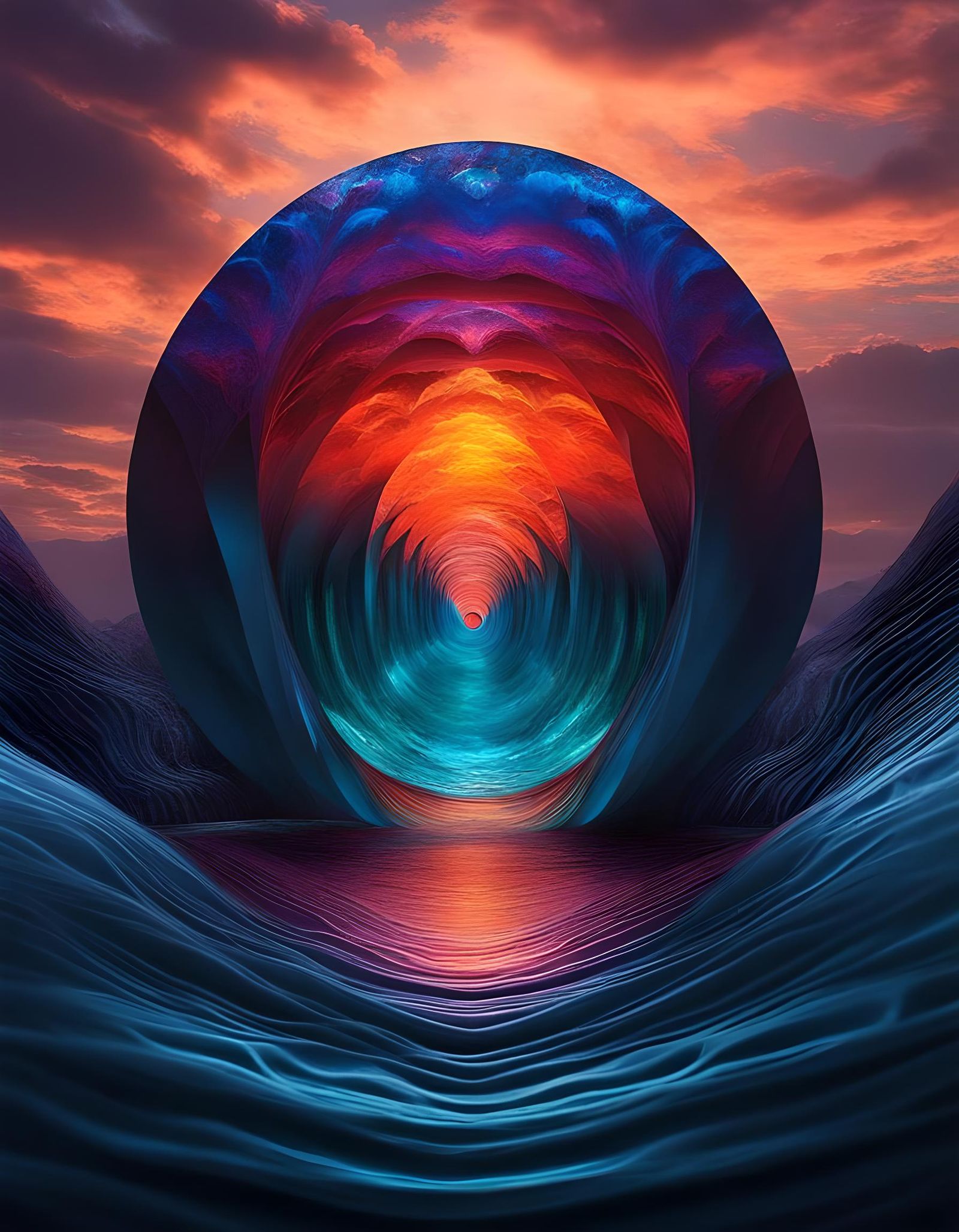 Sonorous Joy: Oil Slick Landscape with Fractal Elements
