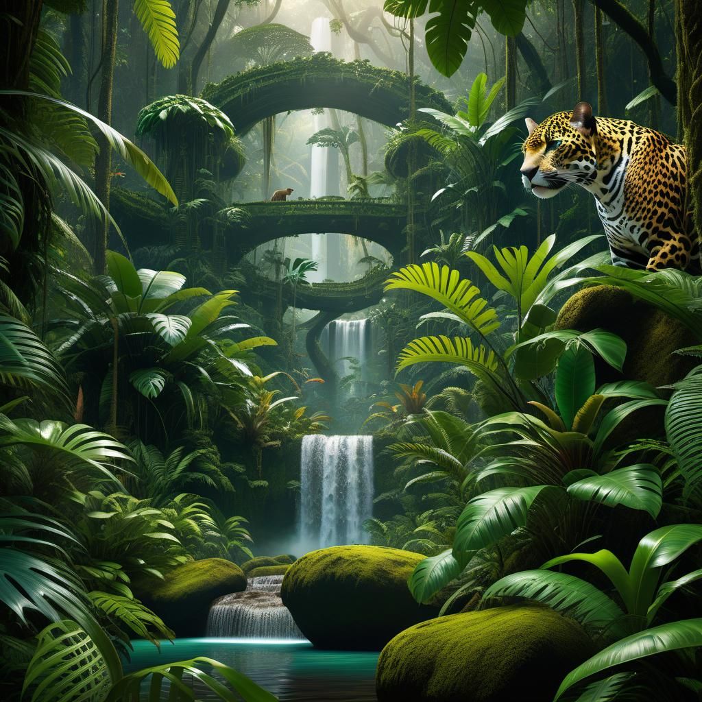 Jaguars in Utopia Rainforest: Detailed Matte Painting