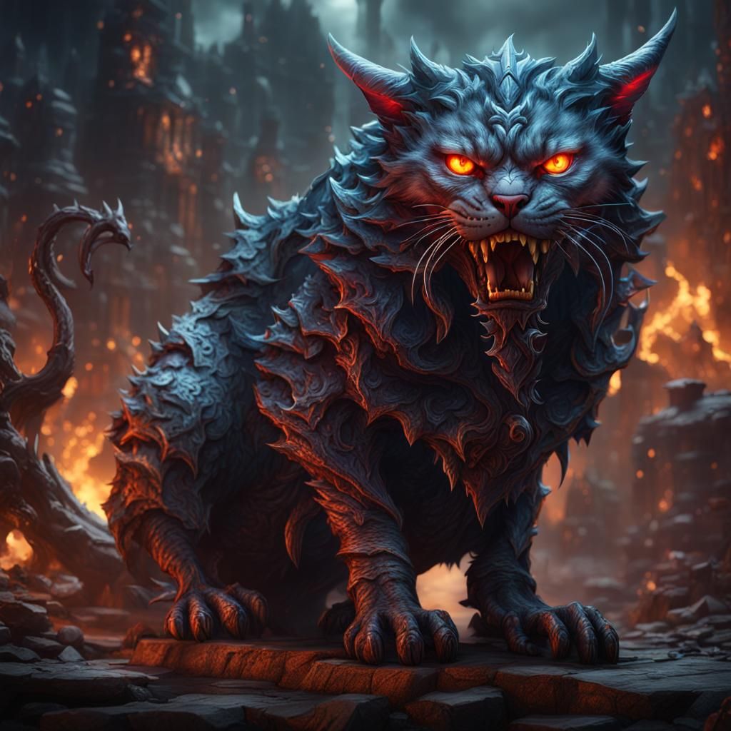 Fantastical Demon Cat in Detailed Matte Painting