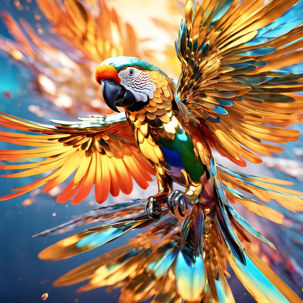 Shimmering Chrome Parrot in Flight