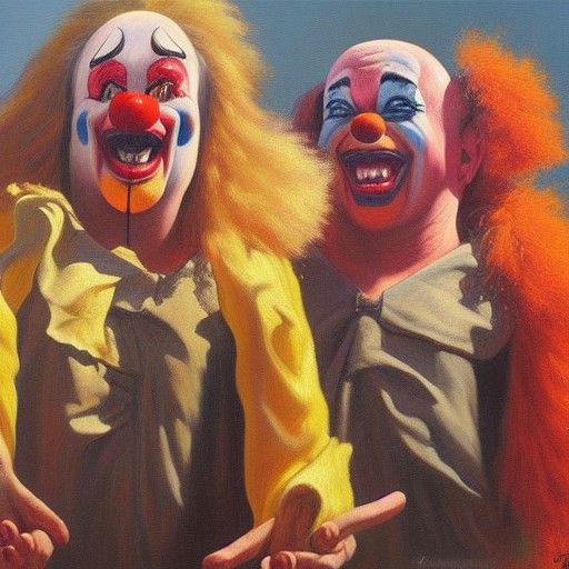 Masochist Clowns in an Oil Painting Style