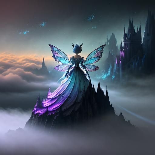 Fairy in Moonlit Night with Fireflies, Digital Painting