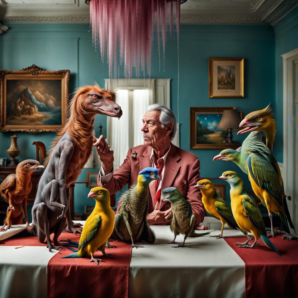 Surreal Galaxy Party in Antique Home, Photorealistic