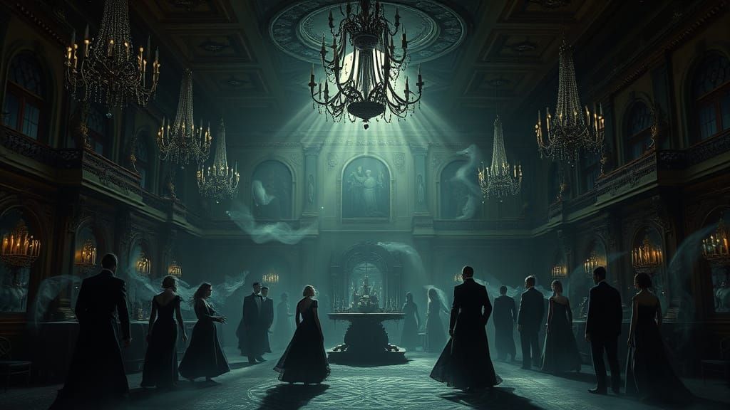 Haunted New Year's Ball with Spectral Figures